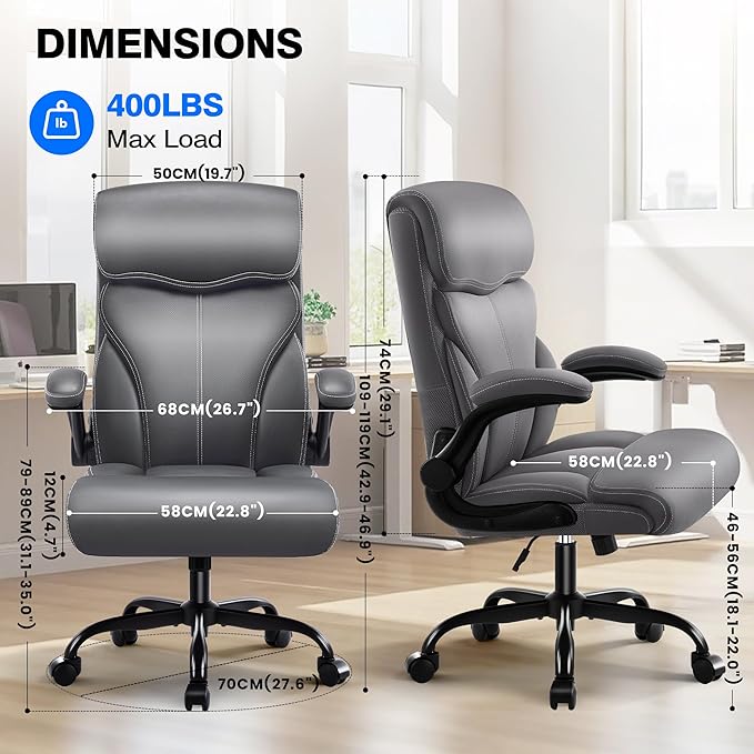 AreShark Office Chair - Executive High Back Breathable Comfy Desk Chair with Lumbar Support - Ergonomic Leather Rolling Swivel Computer Chair with Rock Function for Working Studying Gaming Relaxing