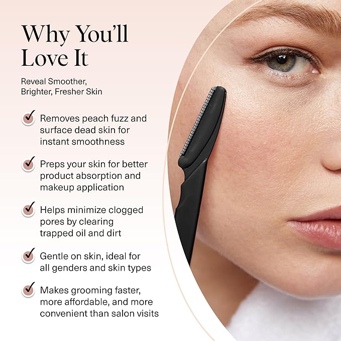 Kitsch Dermaplane Razor for Women Face – Face Razors for Women & Men, Eye Brow Razors & Face Shaver – Exfoliating Facial Razor & Dermaplaner as Skin Care Tool for Smoother Skin - Black, 6 pcs