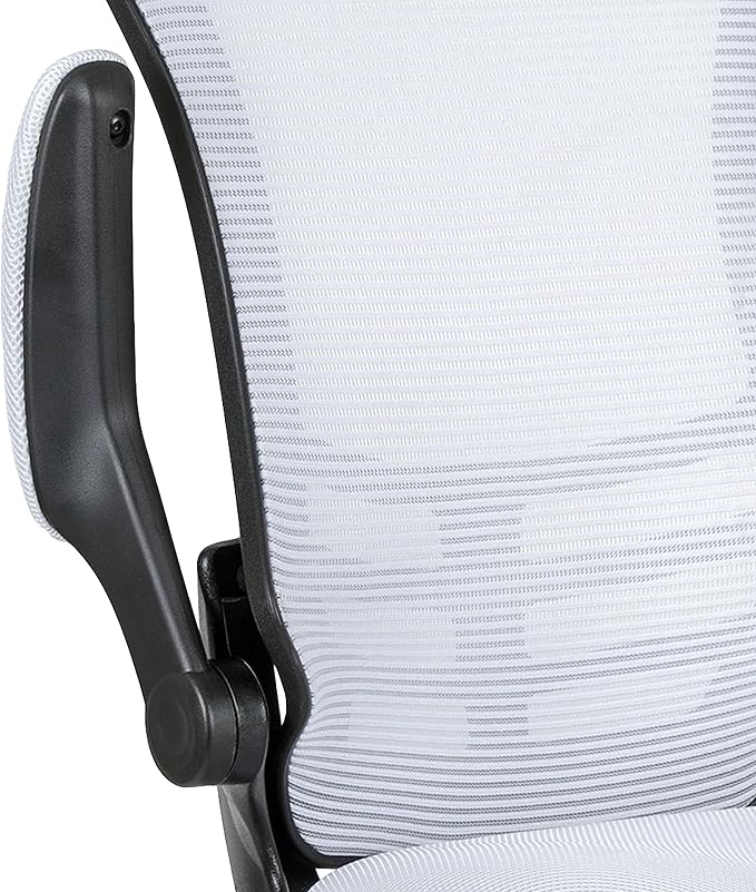 Flash Furniture Kelista Mid-Back White Mesh Ergonomic Drafting Chair | Adjustable Foot Ring, Flip-Up Arms | Comfort and Productivity