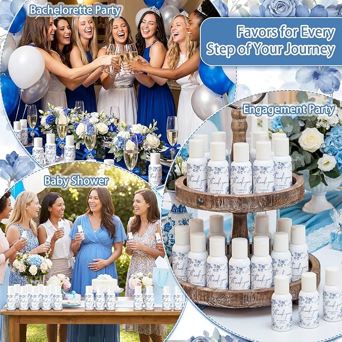 24 Pcs Blue and White Flowers Favors for Wedding Mini Sunscreen Bulk SPF 30 Travel Size 1 Fl. oz Sunscreen Bridal Wedding Baby Shower Party Favor for Guests Thank You for Celebrating with Us Gifts