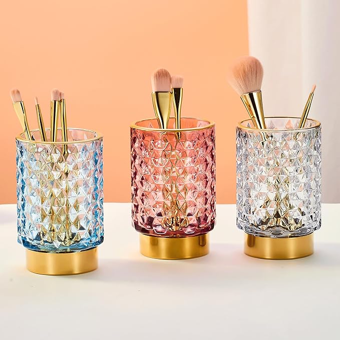 Makeup Brush Holder Organizer,Toothbrush Holders,Desk Pen Pencil Holder,Multifunctional Vintage Glass Brush Cup（A46-4-US）