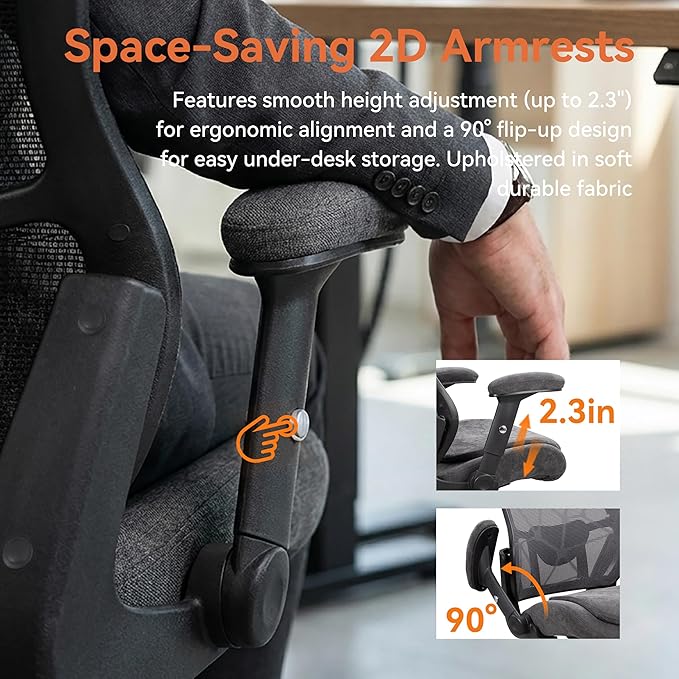Big and Tall Office Chair 500lbs Heavy Duty Ergonomic Mesh Desk Chair with 23.6" Extra Wide Seat, 29.5" High Back, Adjustable Lumbar Support & Flip-Up Arms for Large Body Types (Dark Gray)