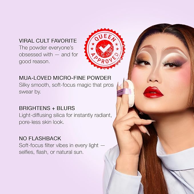 KimChiChic Beauty That WhitePowder Set and Bake Mattifying Setting Powder for Makeup, Extra Fluffy Loose Face Powder Poof, Soft Natural Face Makeup Helps Minimize the Appearance of Fine Lines, White