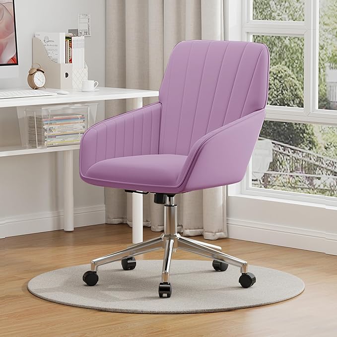 YISHENG Velvet Office Desk Chair with Silver Base, with Wheels,Modern Height Adjustable 360 Degree Swivel Upholstered Vanity Chairs with Arms for Living Room Bedroom,Light Purple