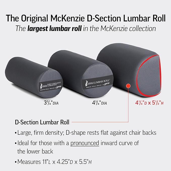OPTP The Original McKenzie D-Section Lumbar Roll – USA-Made Low Back Lumbar Support Pillow for Office, Back Pillow for Car and Travel. The Preferred Lumbar Pillow of Physical Therapists.