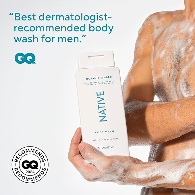 Native Body Wash Contains Naturally Derived Ingredients | For Women & Men, Sulfate, Paraben, & Dye Free Leaving Skin Soft and Hydrated | Ocean & Timber 18 oz