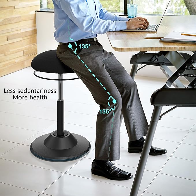 Adjustable Standing Desk Chair - Active Sitting Wobble Stool for Core Strength & Posture, 360° Swivel Leaning Perch Seat for Adults Home Office, Black