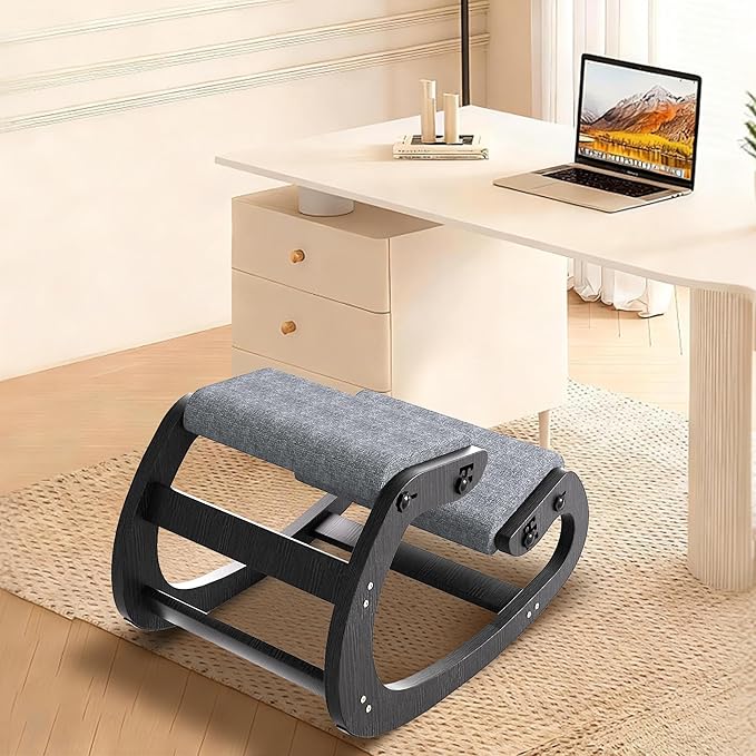 Ergonomic Kneeling Chair with Wooden Frame - Adjustable Height Office Chair with Soft Padding for Back Pain Relief, Posture Correcting Home & Office Desk Chair Black
