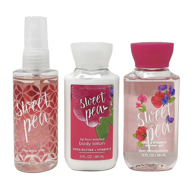 Bath & Body Works Sweet Pea - 3pc Travel Size- Fragrance Mist, Body Lotion and Shower Gel