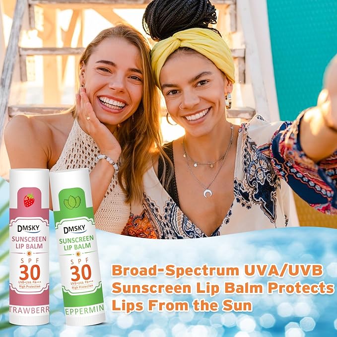 DMSKY SPF 30 Sunscreen Lip Balm 32 Pack, No White Cast Sun Protection Lip Care with Vitamin E and Beeswax, Broad Spectrum SPF Lip Balm forTravel