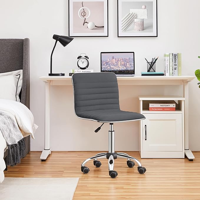 Yaheetech Velvet Low Back Armless Ribbed Office Chair Height Adjustable Swivel Task Chair Dark Gray