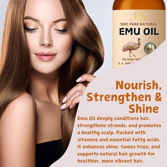 Emu Oil, 100% Pure Australian Emu Oil – Refined & Unscented – Natural Moisturizer for Hair, Skin, Face & Body – Helps with Scars, Dry Skin & Massage – 4 fl oz Glass Bottle