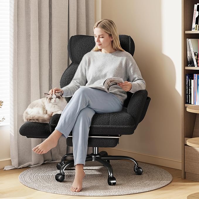 Big and Tall Office Chair with Adjustable Arms and Back, Ergonomic Office Chair with Footrest and Comfortable Fabric for Home Office, Bedroom ，Black