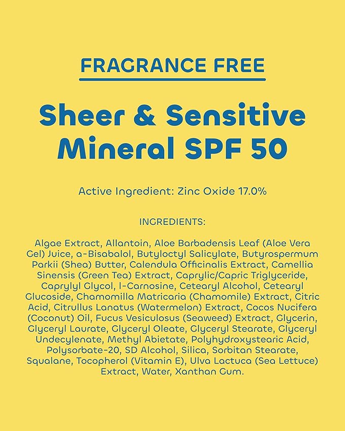 Seaweed Bath Co. Sheer Mineral Sensitive SPF 50 Broad Spectrum Sunscreen Spray - Fragrance Free, Non-Nano, Skin-Friendly Formula - 6 oz