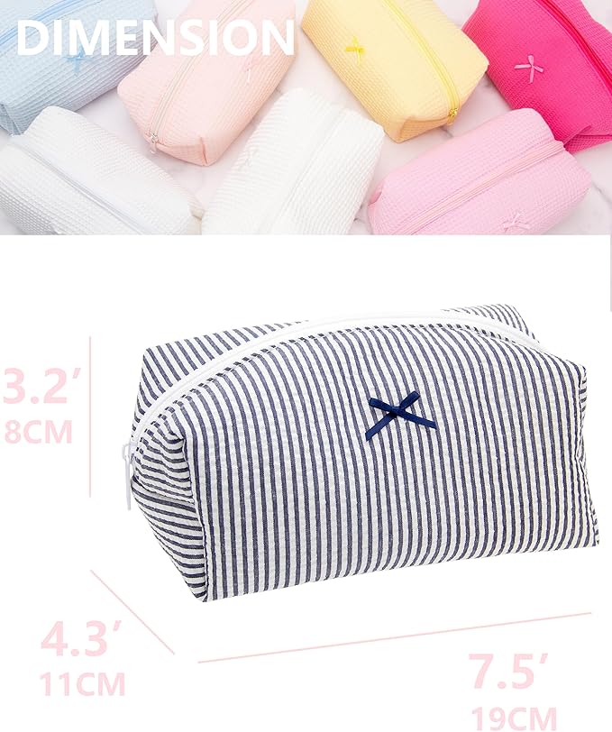 PAZIMIIK Cozy Makeup Bag Small Aesthetic Travel Zipper Cosmetic Pouch for Women Make Up Beauty Accessories Brushes, Stripe Navy Blue
