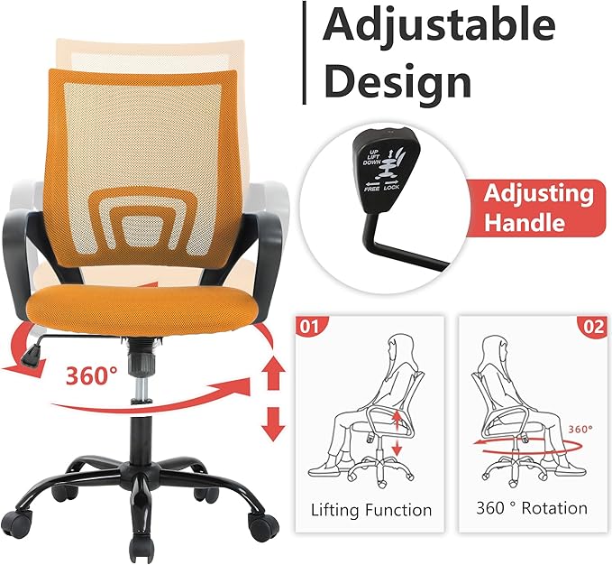 PayLessHere Office Computer Chair Ergonomic Cheap Desk Chair Adjustable Comfortable Mid Back Task Rolling Swivel with Lumbar Support for Home Office (Pack of 1, Orange)