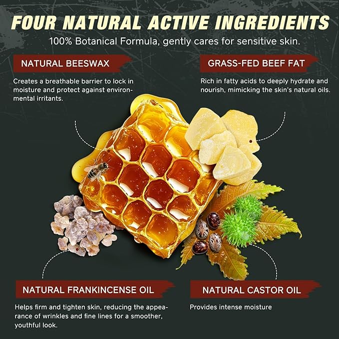 Beef Tallow for Skin with Castor Oil and Frankincense, 4.2 oz Grass-Fed Tallow Cream, Face & Body Moisturizer for Dry Skin