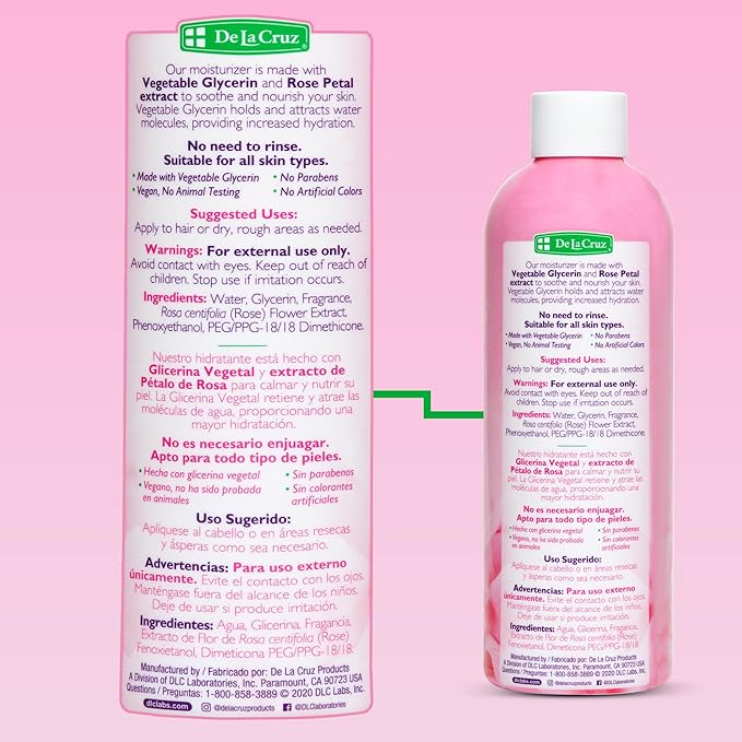 De La Cruz Rose Water and Glycerin for Face - Rosewater Facial Toner and Moisturizer for Skin and Hair 8 fl oz (236 mL) - 12 Bottles