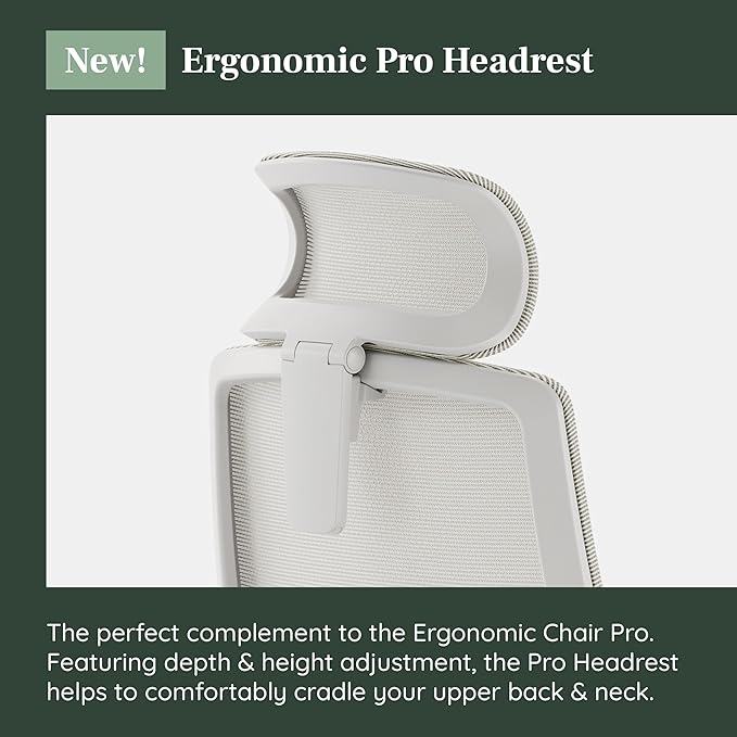 Branch Adjustable Ergonomic PRO Headrest Attachment - Only Compatible Ergonomic Chair PRO - Experience Optimal Comfort and Support - Shore