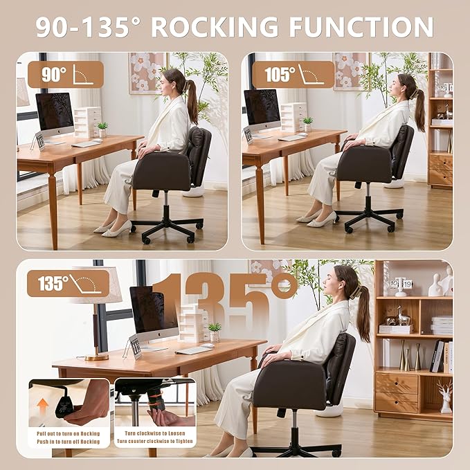 Criss Cross Chair with Flip-Up Arms & Swivel Wheels, Vanity Chair with Adjustable Height & Side Pockets, Comfortable Wide Seat Reclining Computer Office Desk Chairs for Home Office, Make Up, Bed Room