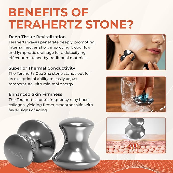 TeraRX® Terahertz Stone Gua Sha & Massage Tools – Authentic Terahertz Tools for Lymphatic Drainage, Tension Relief, and Facial Relaxation (Mushroom Gua Sha)