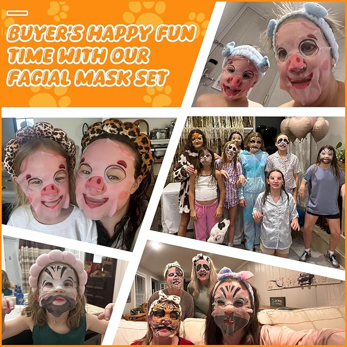 7 Packs Cute Animal Character Design Facial Masks, Deep Hyrating Spa Masks for All Skin Types, Gift for Kids' Birthady Party, Girl's Night, Enjoy Skincare Life