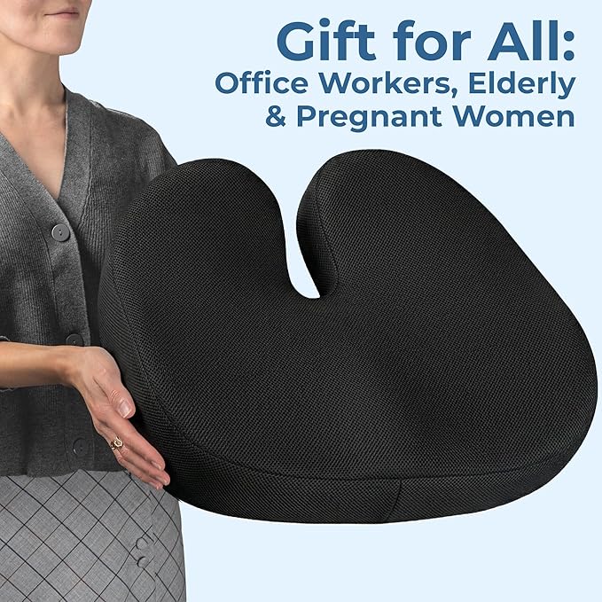 5 STARS UNITED Seat Cushion for Tailbone Pain Relief – Memory Foam Cushion for Coccyx, Hip, Sciatica & Post-Surgery Recovery – Wheelchair, Car, Desk, Gaming & Office Chairs, Black, XX-Large