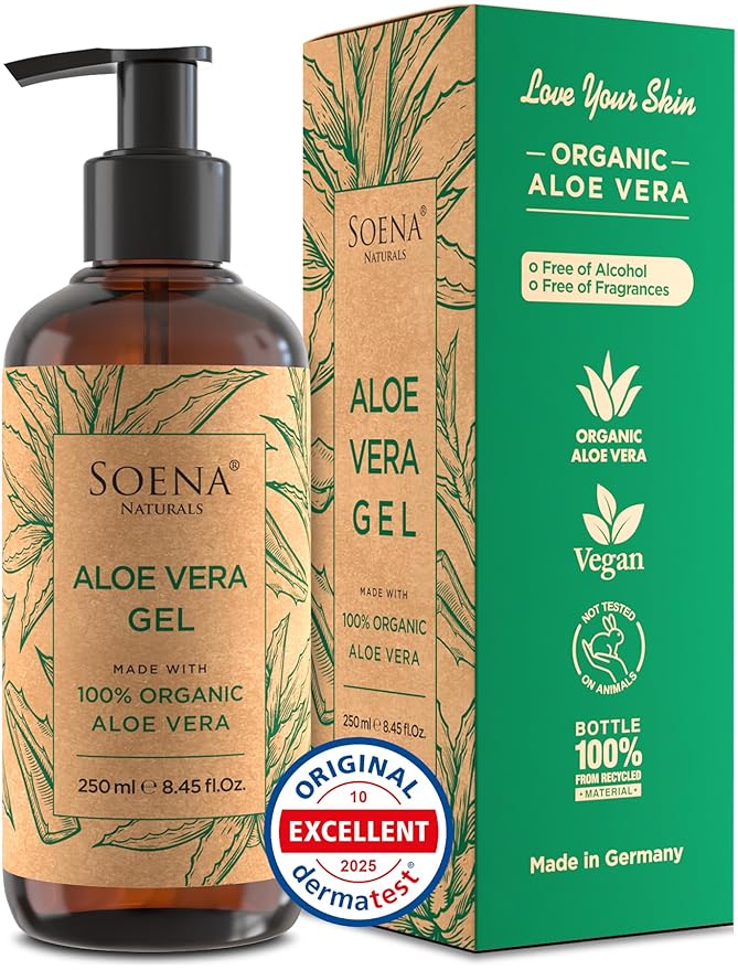 Aloe Vera Gel Organic - FROM PURE ALOE LEAF JUICE - Vegan | 100% Natural & Unscented - Certified Organic - Made in Germany - Moisturizer - For Face, Skin, Hair, Sunburn relief