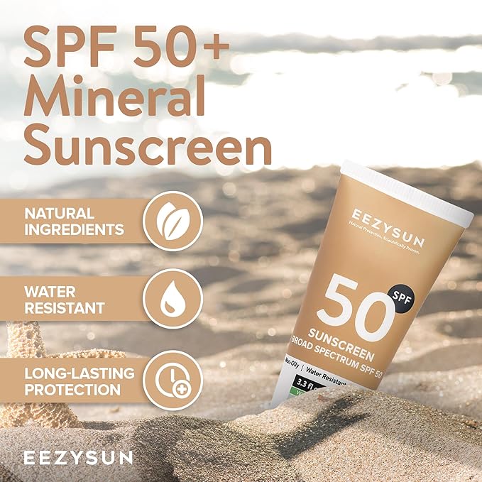 Mineral Sunscreen SPF 50 - Non-Greasy, Weightless, Sweat-Resistant, Vegan & Reef-Safe Mineral Based Sunscreen for Face and Body with Aloe Vera, UVA/UVB Protection - All Skin Types - 3.3 fl oz