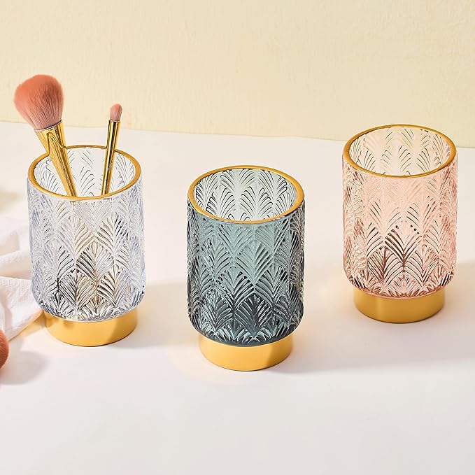 Makeup Brush Holder Organizer,Toothbrush Holders,Desk Pen Pencil Holder,Multifunctional Vintage Glass Brush Cup（A42-9-US）
