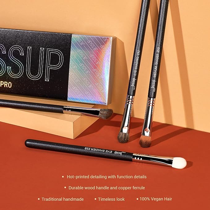 Jessup Eyeshadow Brush Set 12pcs Eye Makeup Brushes Set Professional Premium Sythetic Eye Shadow Blending Smoky Shader Concealer Brush Black T339