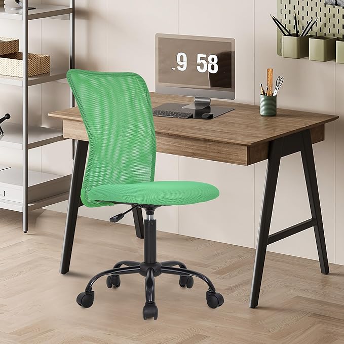FDW Home Office Chair Mid Back Mesh Desk Chair Armless Computer Ergonomic Task Rolling Swivel Chair Back Support Adjustable Modern with Lumbar Support (Pack of 2, Green)