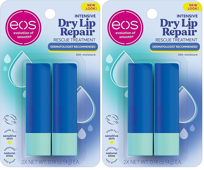 eos The Hero Lip Repair,24HR Moisture for Severely Dry Lips,Natural Strawberry Extract,Hypoallergenic Moisturizing Lip Balm,0.14 oz,(Pack of 4)