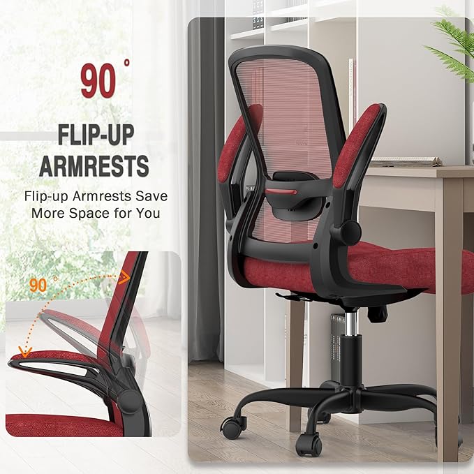 Mimoglad Office Chair, Ergonomic Desk Chair with Adjustable Lumbar Support, High Back Mesh Computer Chair with Flip-up Armrests-Task Chairs, Executive Chair for Home Office