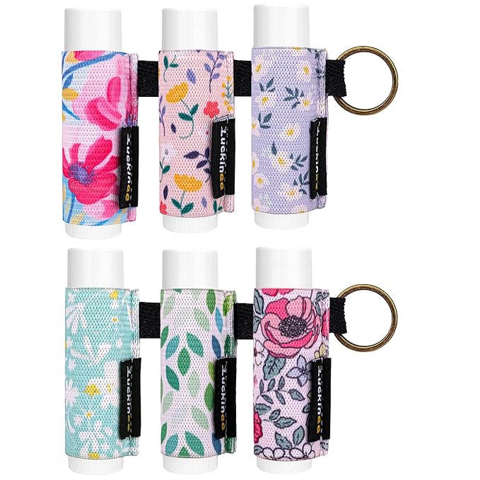 6PCS Lip Balm Holder Keychain, Christmas Stocking Stuffers Gifts, Lip Gloss Holder Key Chains Women Cute Lipstick Holder Lip Balm Pouch Keychain Compatible with ChapStick,Burt's Bees,LANEIGE,Aquaphor