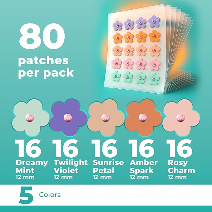 Acne Patches Flower Beads Design (80 pack, 5 colors) Zit Patches Star Sticker