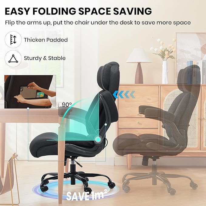 500lbs Big and Tall Office Chair Adjustable Lumbar Support for Back Pain, Extra Wide Seat Executive Office Chair Thick Armrest Pad, Heavy Duty Base&Upgraded Wheels, Ergonomic Comfy Computer Desk Chair