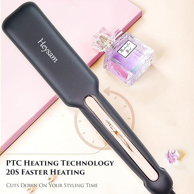 Heysam Professional Hair Iron, Wide Flat Iron Hair Straightener and Curler 2 in 1, Portable Dual Voltage Straightening Ceramic Flat Iron 1.6-Inch for Thick Hair, 30S Fast Heating, LCD Display