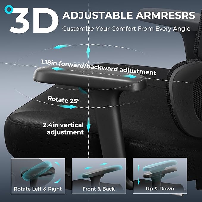 Ergonomic Office Chair with Footrest, Big and Tall Home Desk Chair, High Back Rolling Computer Chair with 3D Arms and Lumbar Support, Comfortable Gaming Chair, Black-8 Pack