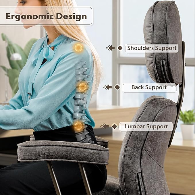 HOOOWOOO Ergonomic Mid Century Modern Office Chair, Comfy Executive Chair with Extra Wide Tufted Cloudy Seat, Lumbar Support, High Reclining Back, Suede Leather Grey
