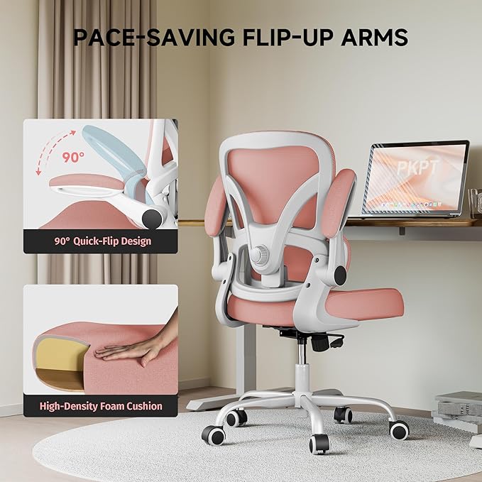 Mesh Office Chair, 330LBS Ergonomic Comfy Desk Chair with Adjustable Lumbar Support, Executive Computer Chairs for Home Office, Pink