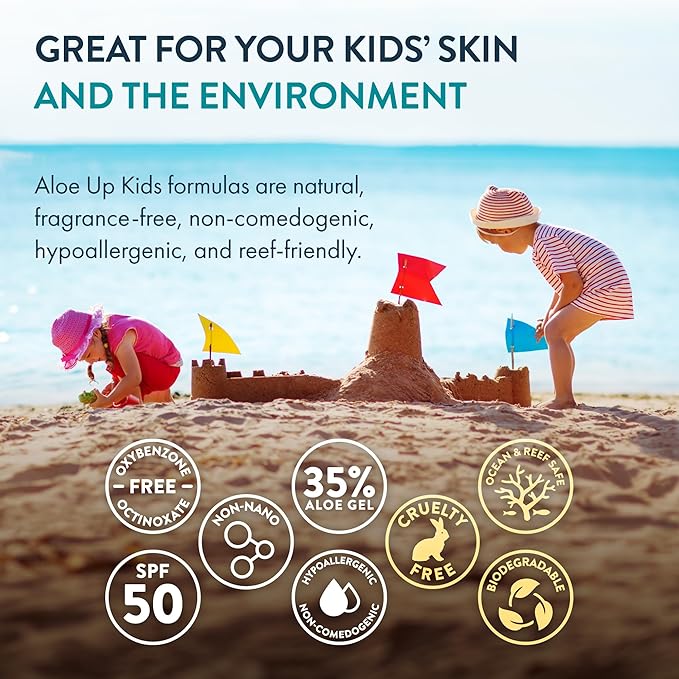 Aloe Up Mineral Sunscreen Lotion SPF 33, Mineral Sunscreen Spray SPF 50, Kids Mineral Sunscreen Lotion SPF 50, and Sport Sunscreen Lotion SPF 50 - Sunscreen Bundle - Reef Friendly - 4 Items