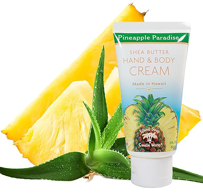 Island Soap and Candle Works Shea Butter Body Cream for Men and Women - Body Moisturizer for Dry Skin - Beauty and Personal Care - Hawaiian Gifts - Pineapple Paradise, 3 Fl oz. Bottle