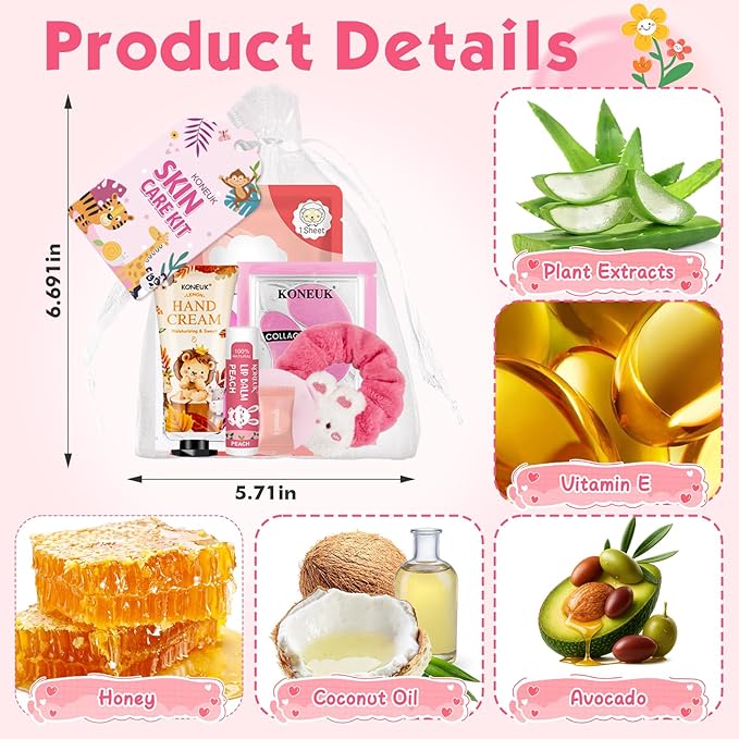 70PCS Animal Spa Party Supplies for Girls, Spa Party Favors Kit Include Girls Face Mask, Lip and Eye Mask Set, Lip Balm, Hand Cream and Foot Bath Bombs, Spa Birthday and Sleepover Party Supplies Gifts