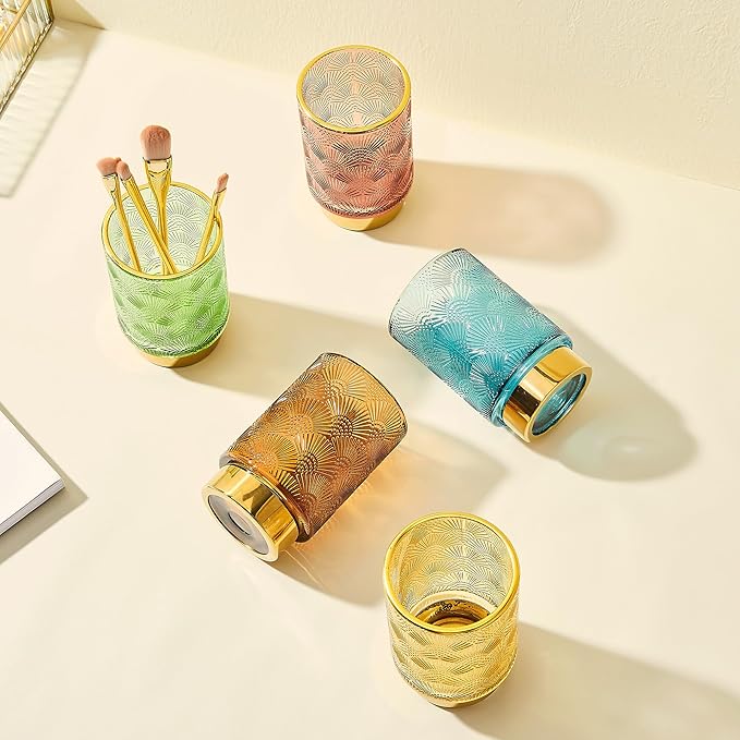 Makeup Brush Holder Organizer,Toothbrush Holders,Desk Pen Pencil Holder,Multifunctional Vintage Glass Brush Cup（A41-2-US）
