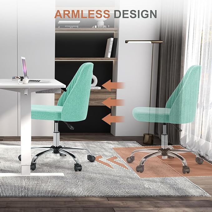 DUMOS Office Chair, Comfy Desk Chair Rolling Vanity Swivel Task Chairs with Wheels, Wide Seating Armless Height Adjustable Computer Chairs for Home,Bedroom,Student,Adults, Aqua
