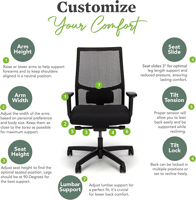 HON Ignition 2.0 Ergonomic Office Chair Fabric Seat, Adjustable Tilt, Swivel Wheels, Comfy for Long Hours, Home Office Desk Chairs, Fog