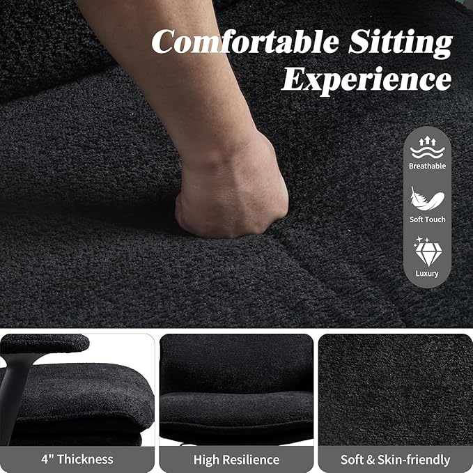 Criss Cross Legged Office Chair with Wheels and Flip-Up Arms, Upholstered Criss Cross Desk Chair, Wide Seat Chairs for Home Office, Vanity, Apartment, Black