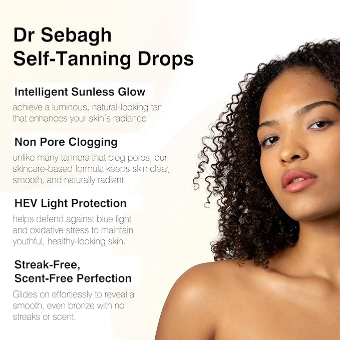 Dr Sebagh Self-Tanning Drops (0.17 fl oz) - Customizable Self Tanner Drops for Face - Streak-Free, Scent-Free Face Tan Drops - Natural Golden Glow Sunless Tanning Drops for Radiant Skin