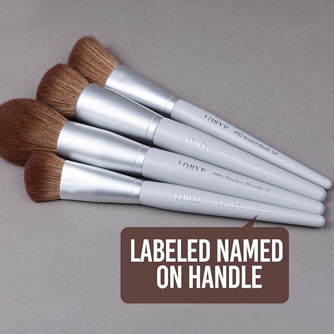 LORYP Makeup Brush Set Soft Vegan Professional Cosmetic Brushes for Face & Eyes Gray 20 Pcs Full-Size